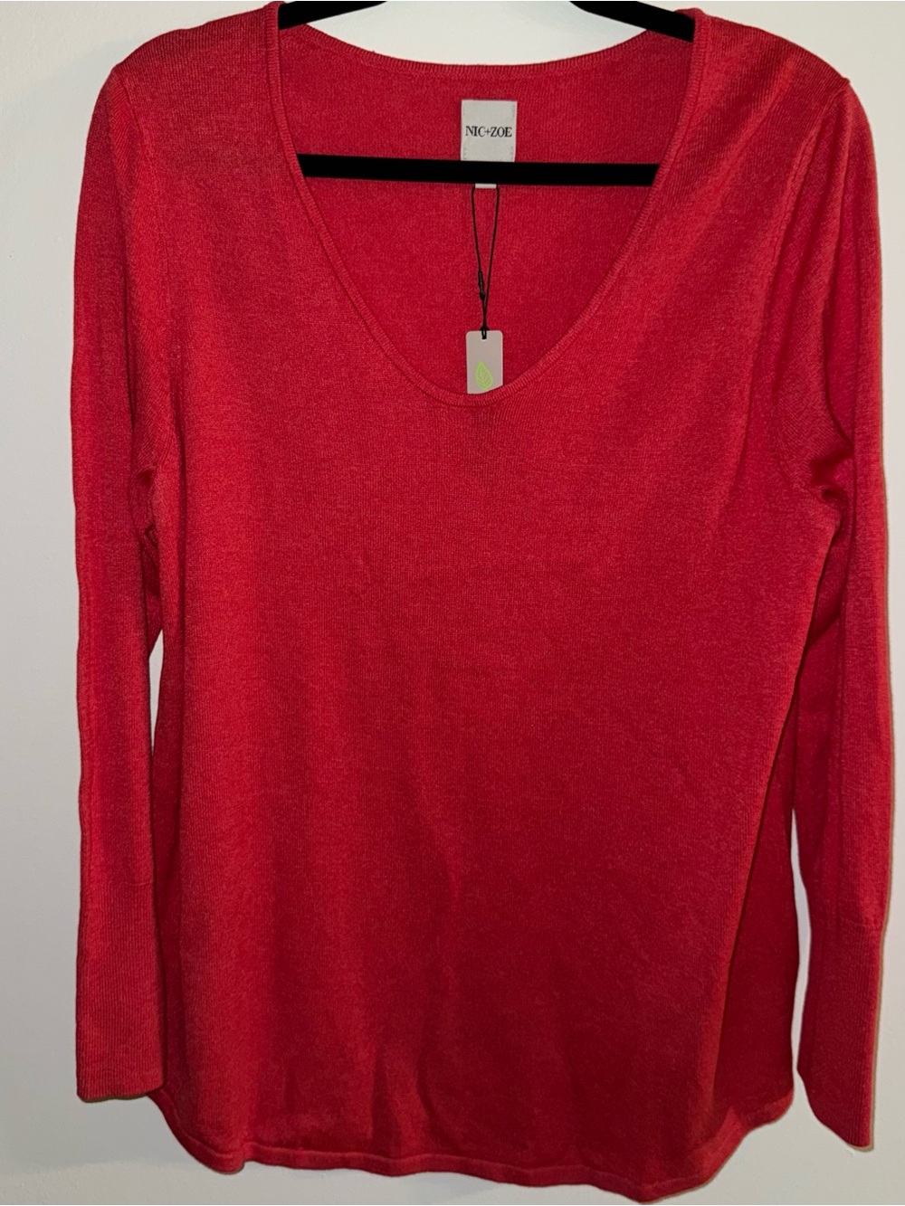 NIC+ZOE Red Long-Sleeve Scoop Neck Top